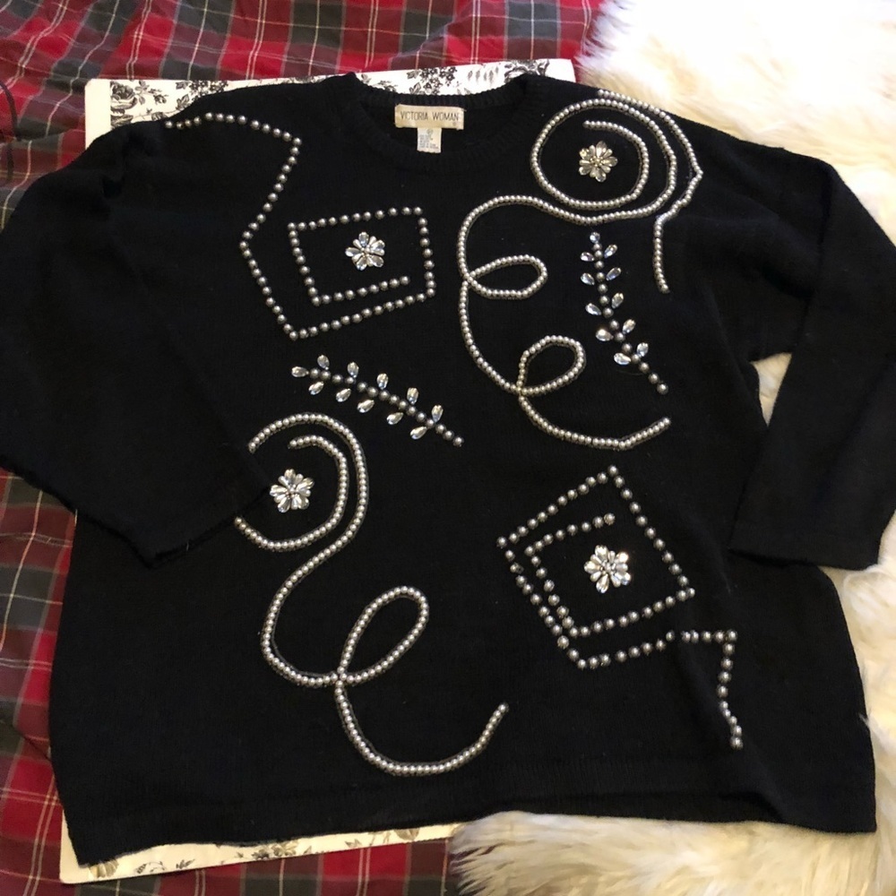 vintage chunky knit oversized beaded sweater